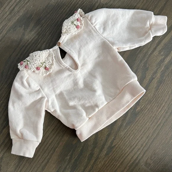 Emile et Ida Baby Cream Embroidered Cherry Collar Sweatshirt | 6M - Picture 6 of 9